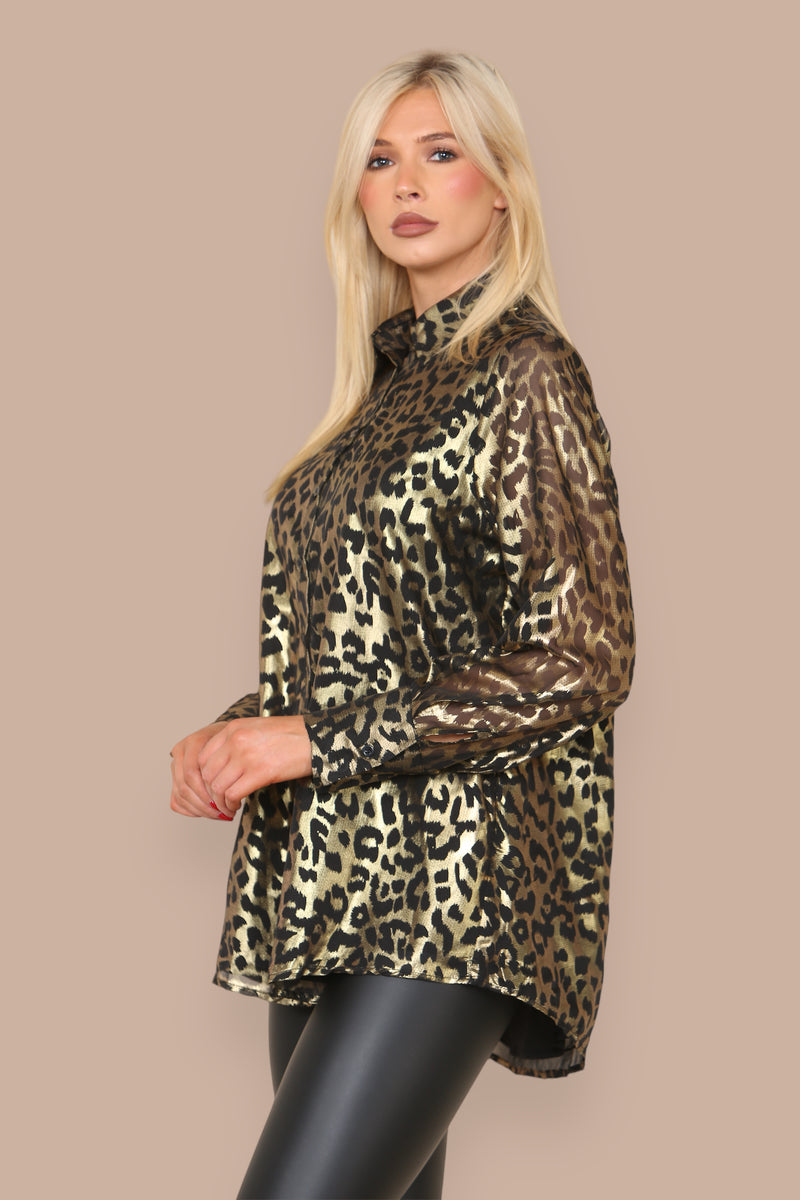 Long Sleeve Blouse in Black and Gold