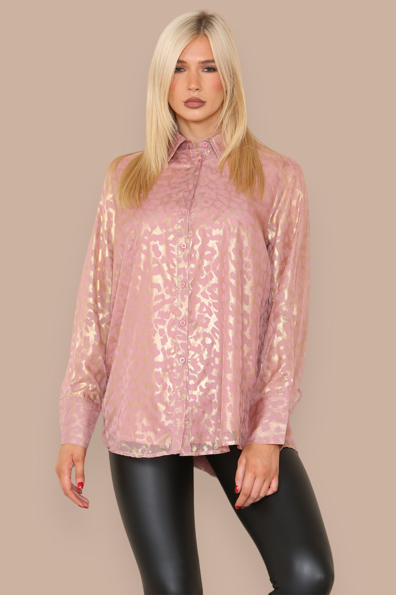 Long Sleeve Blouse in Pink and Gold
