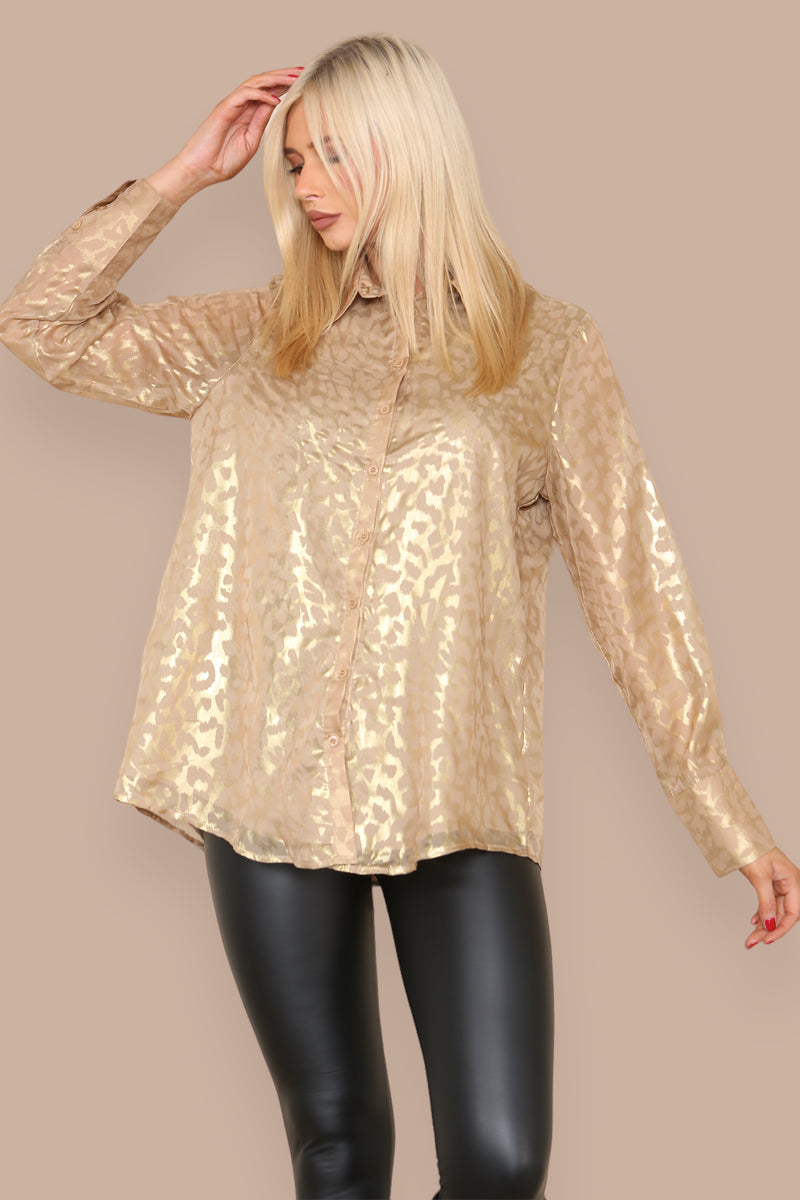 Long Sleeve Blouse in Beige and Gold