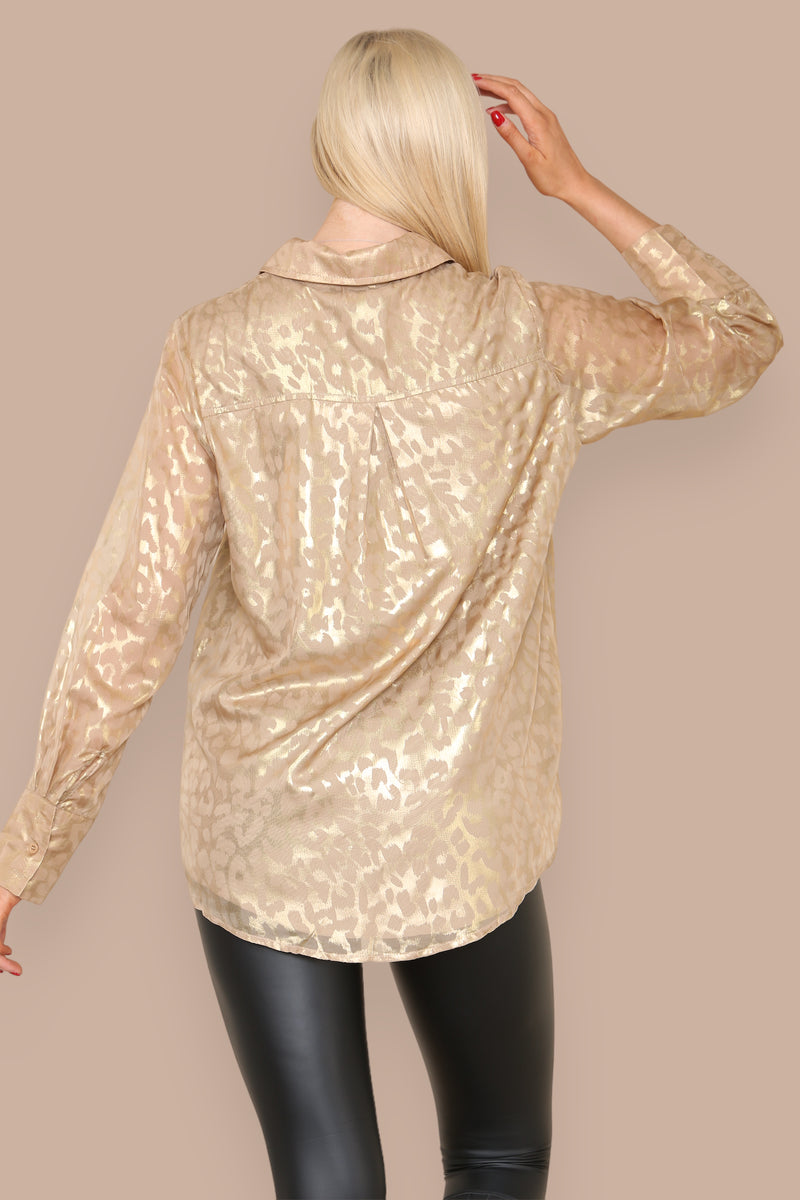 Long Sleeve Blouse in Beige and Gold