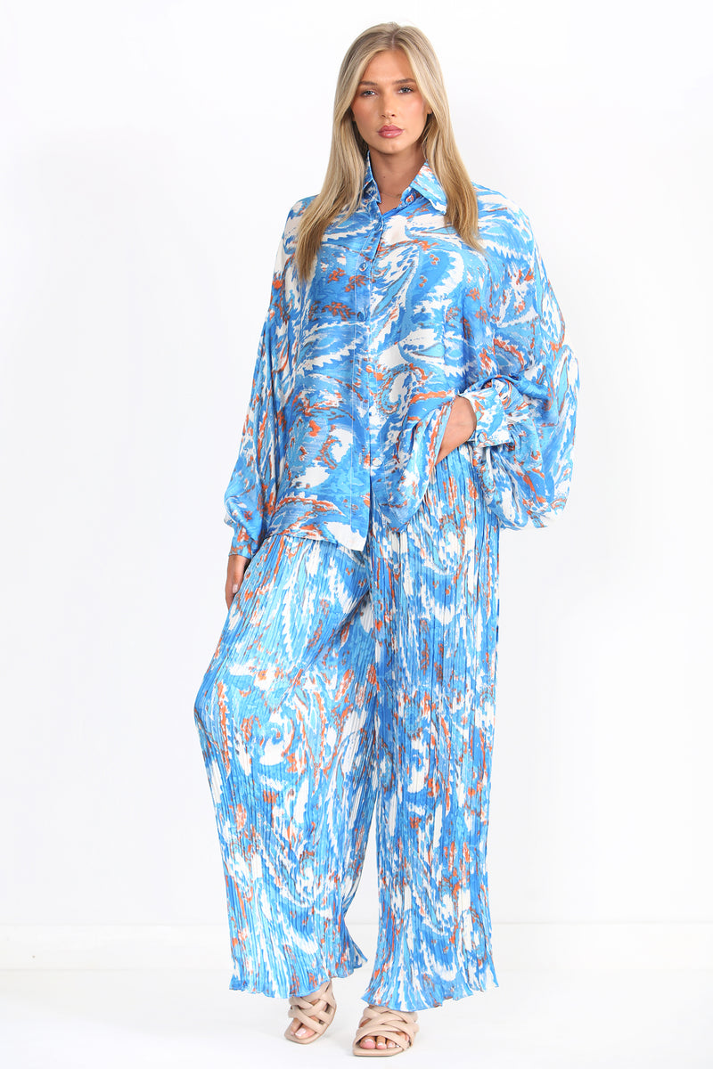Print Casual Two-piece Set - Blue
