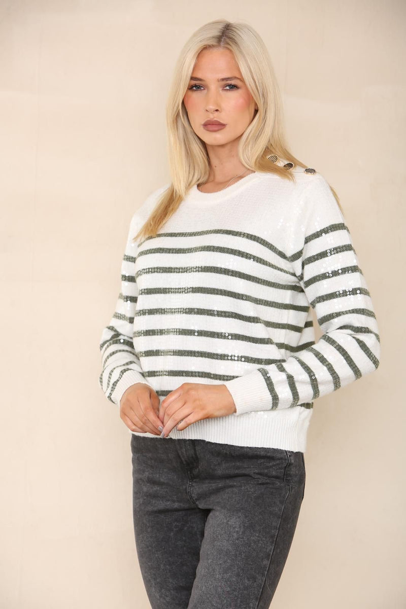 Sequin Apricot with green stripes Jumper