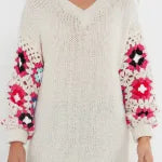 Cream Color Floral Arm Knitwear Jumper