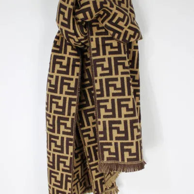 F Print Knitted Scarf Brown