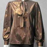 Gold Metallic Pussy Bow Blouse