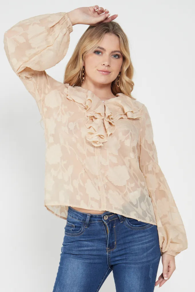 Transparent Cream Blouse with Flowers